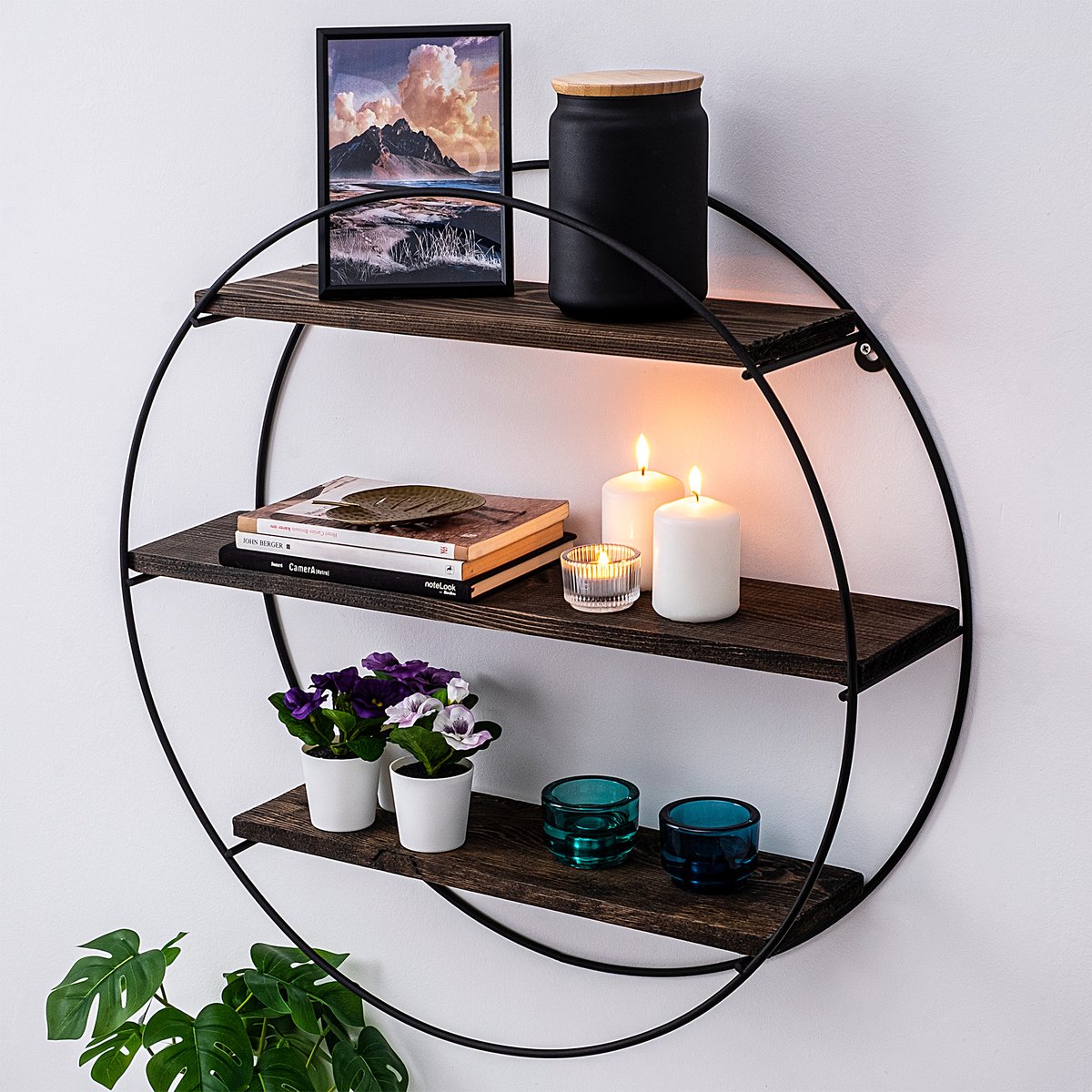 Skye Decor , Wandplank, Tulipa, Vurenhout, Zwart & Walnoot, 60 x 15 x 60 cm