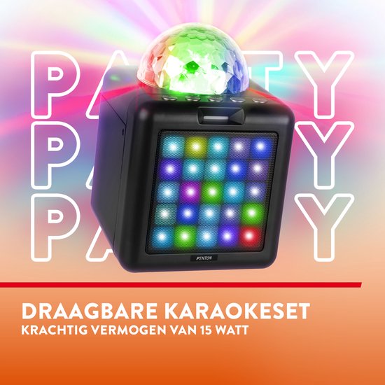 JYX karaokemachine met 2 UHF draadloze microfoons, bas/treble Bluetooth-luidspreker met LED-licht, ondersteuning TWS, AUX In, FM, REC, levering voor feest/volwassenen/kinderen - zwart