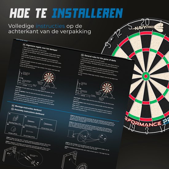 Navy Strikes Dartbord Performance Pro - Incl 6 Dartpijlen & Scorebord - Sisal - Triangle Wire - 45.1 cm