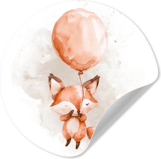 Gros plan d'un renard mignon style aquarelle, tenant un ballon orange, sur fond tacheté.