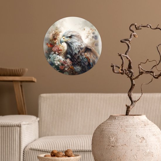 WallCircle - Stickers muraux - Cercle Papier Peint - Aigle - Aigle - Vogel - Fleurs - Nature - 30x30 cm - Cercle Mural - Auto Adhésif - Autocollant Rond Papier Peint