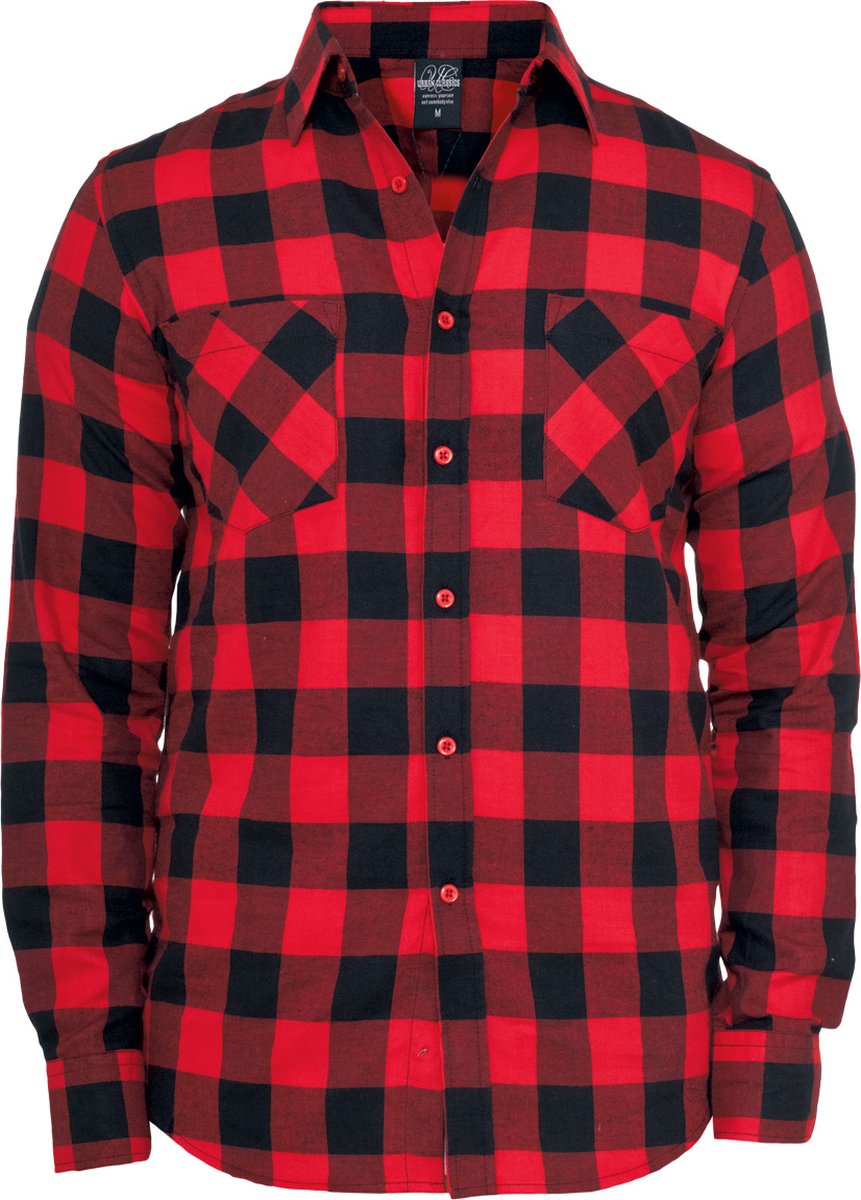 Urban Classics Checked Flannel Heren Flanellen overhemd – L Zwart