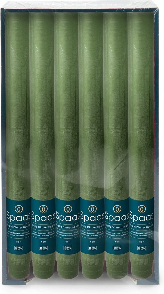 SPAAS Dinerkaarsen rustiek - donkergroen - 12x - 25 cm - 10 branduren - huishoudkaarsen