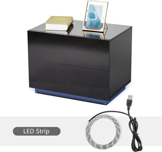 Led-nachtkastje met laadstation, 16 instelbare ledkleuren, nachtkastje met 2 laden, USB-aansluiting, bijzettafel, hoogglans, nachtkastje voor slaapkamer (1, wit Led-nachtkastje met laadstation, 16 instelbare ledkleuren, nachtkastje met 2 laden, USB-aansluiting, bijzettafel, hoogglans, nachtkastje voor slaapkamer (1, wit