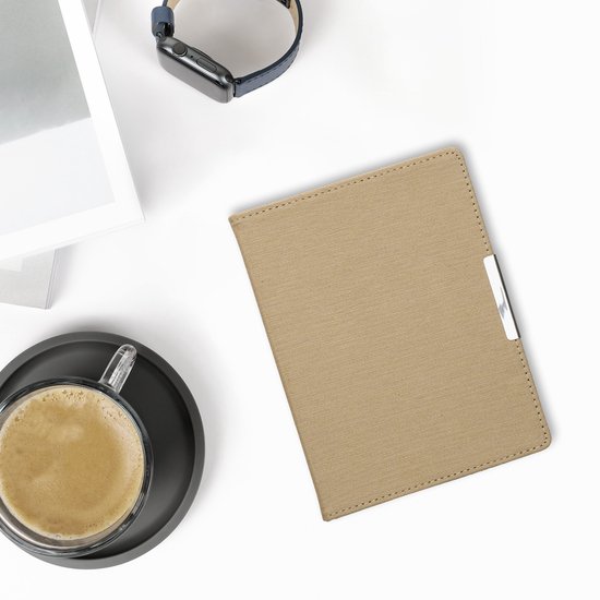 kwmobile e-reader hoesje geschikt voor Kobo Aura H2O Edition 2 hoes - E reader flip case met magneetsluiting - Ereader cover - Denim design in beige van Merkloos — afbeelding 4