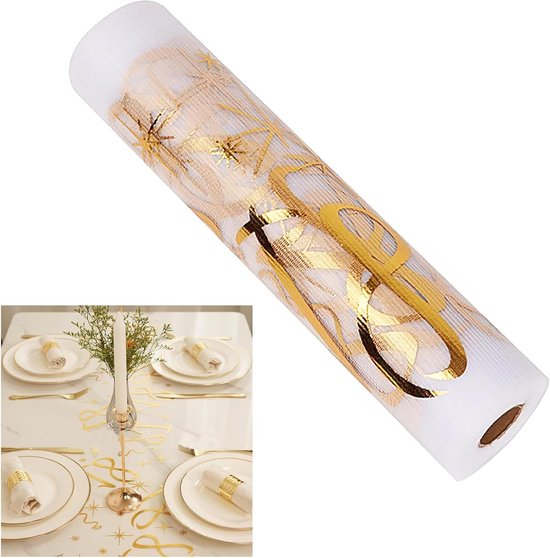 100%Mosel Organza tafelloper met sterren, in goud (28