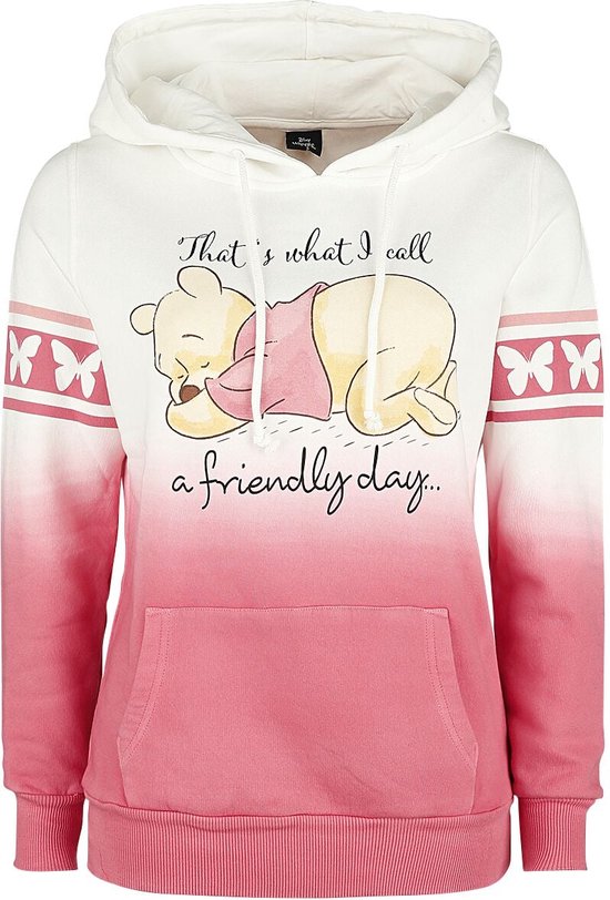 Witte hoodie met roze ombré-effect, Winnie de Poeh print en vlinderpatroon op de mouwen.