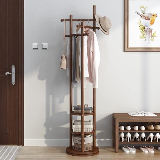Coat Rack Freestanding Rotating Wooden Clothes Rack Stand with 3 ...
