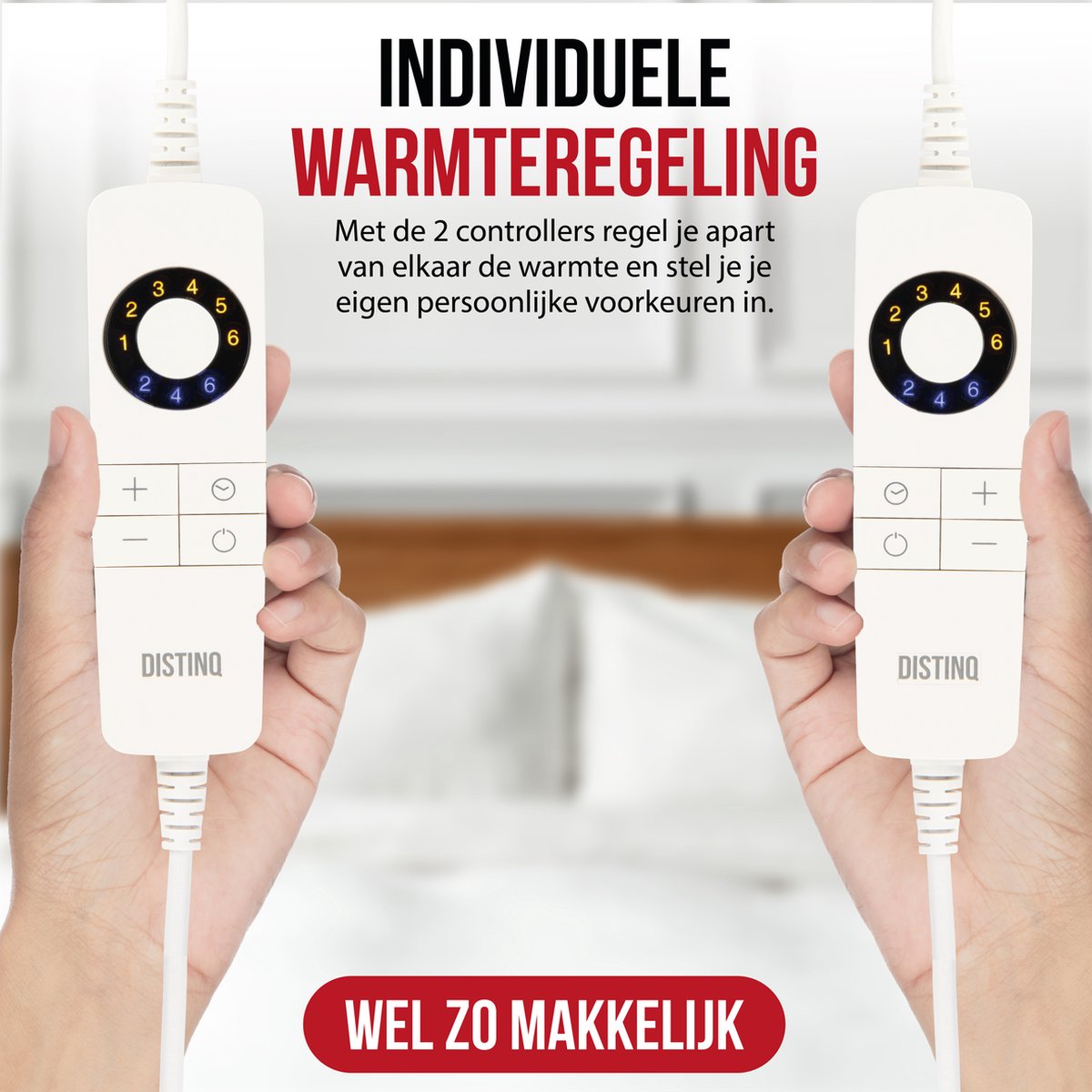 Afbeelding 2 van DistinQ Elektrische Onderdeken dubbel 100 Watt - 160x140 cm - tweepersoons - Automatische Uitschakeling - Oververhittingsbescherming - 5 Standen - Enkel onderdeken Wit