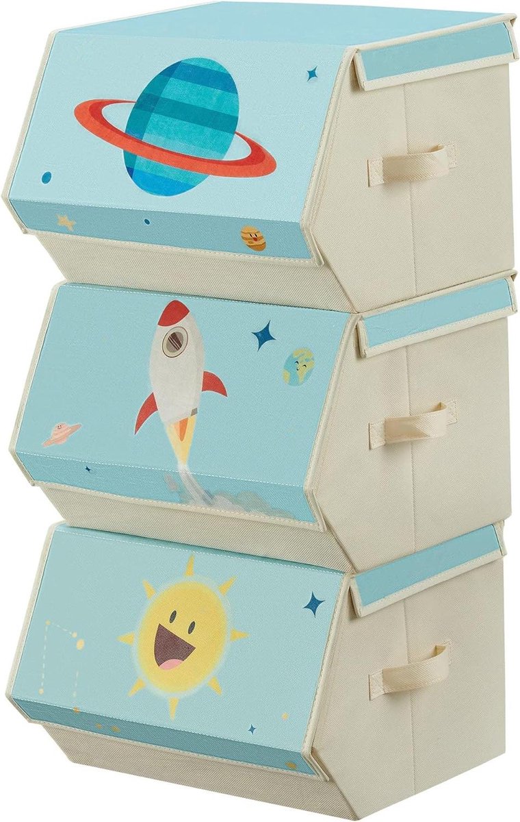 Opvouwbare box set - stapelbare stoffen box met ruimtevaartmotieven - blauw