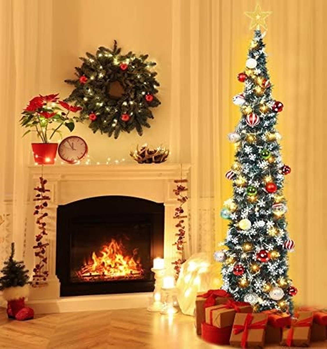 Pop-up kerstboom, glanzende pailletten klatergoud Kust slanke kerstboom, eenvoudig te monteren kerstversiering voor kleine ruimtes-blauw 4ft (120cm) The New