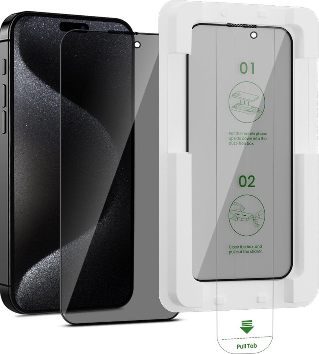 GrizzlyCoat Screenprotector geschikt voor Apple iPhone 15 Pro Glazen | GrizzlyCoat AlignPro AntiSpy Screenprotector Privacy - Case Friendly + Installatie Frame
