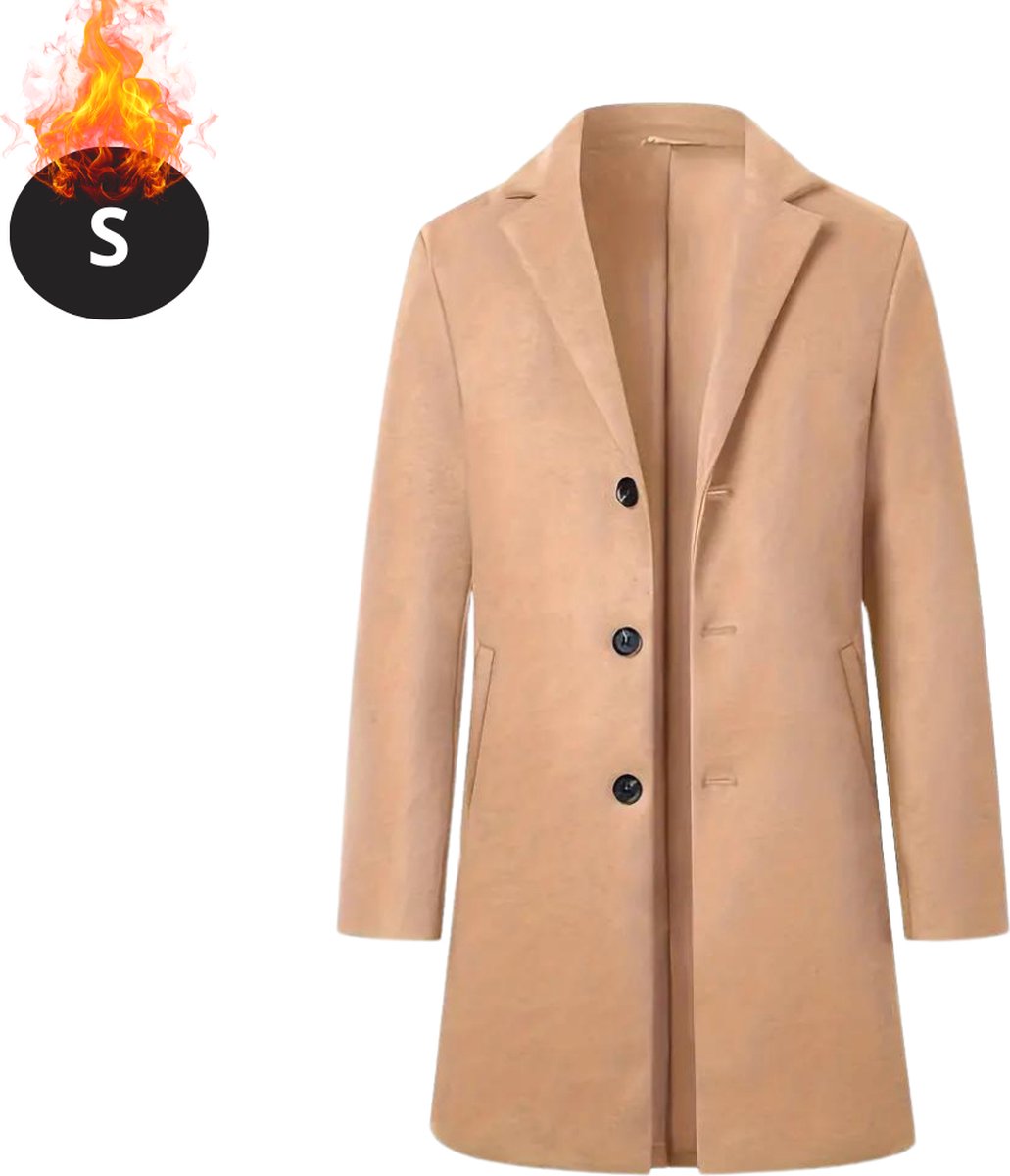 Livano Winterjas Trenchcoat Heren Winter Herfstjas Volwassen Stijlvol Knopen Kaki Creme