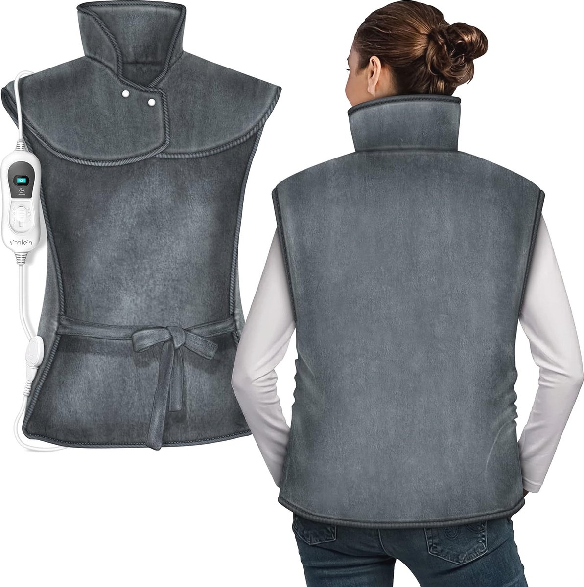 Goedkoopste Elektrisch Verwarmingskussen voor Rug, Schouder en Nek - 60 x 85 cm, 3 Temperatuurstanden, Automatische Uitschakeling, Grijs