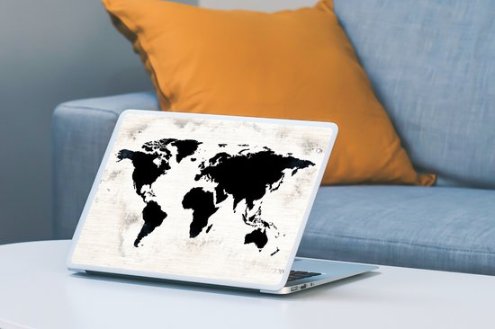 Autocollant pour ordinateur portable - 11,6 pouces - Wereldkaart - Zwart - Bois - 30x21cm - Autocollants pour ordinateur portable - Skin pour ordinateur portable - Couverture