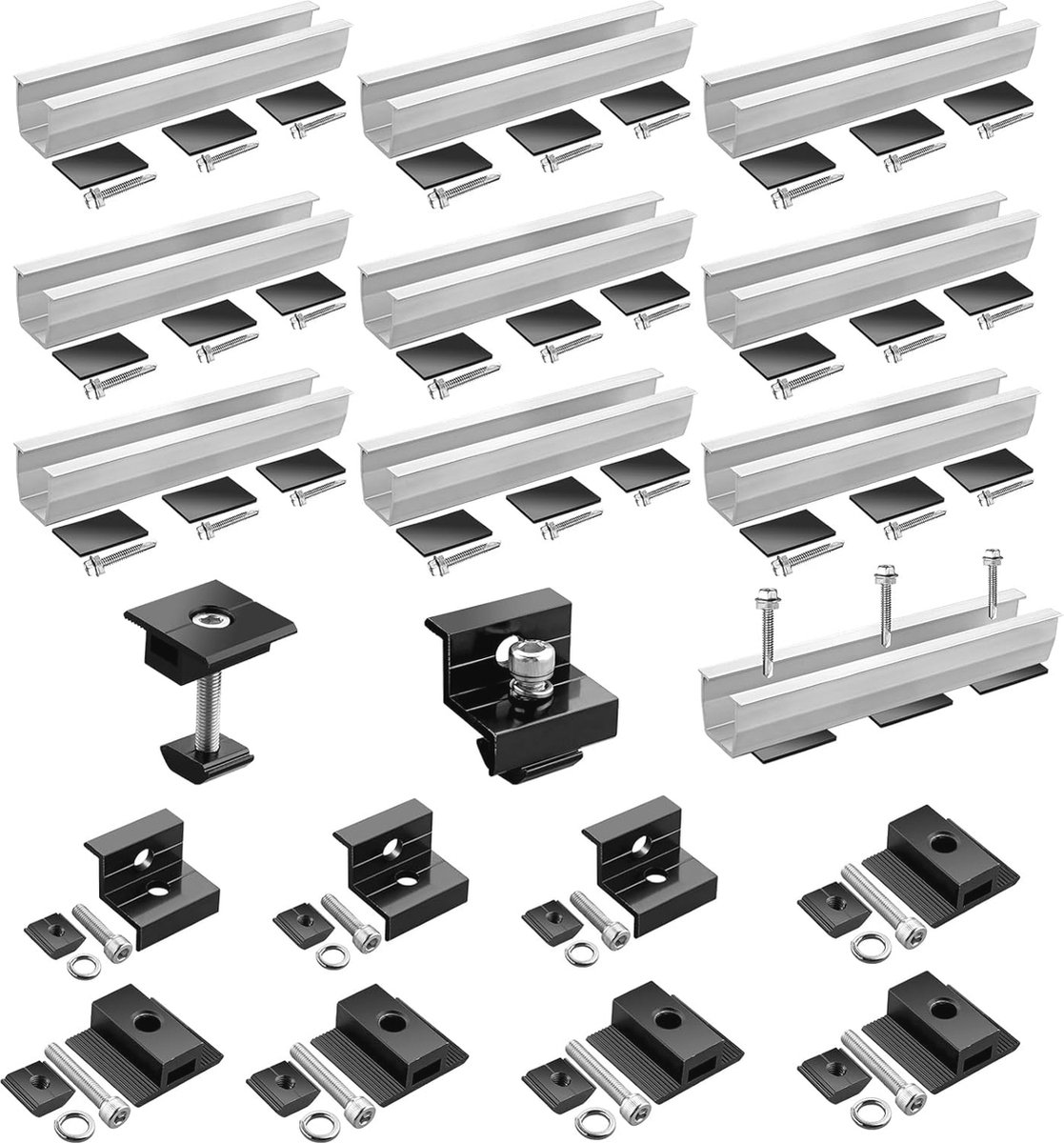 Zonnepaneelhouder Montageset voor Plat en Trapeziumdak - Eenvoudige Installatie en Lichtgewicht Aluminium Rails