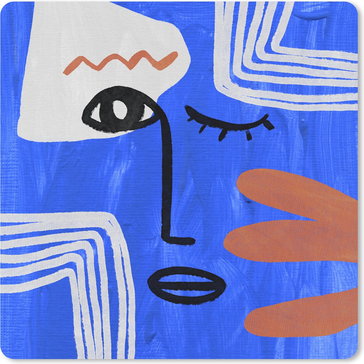 Muismat 20x20 cm - Mousepad Portret - Blauw - Abstract - Muismatten