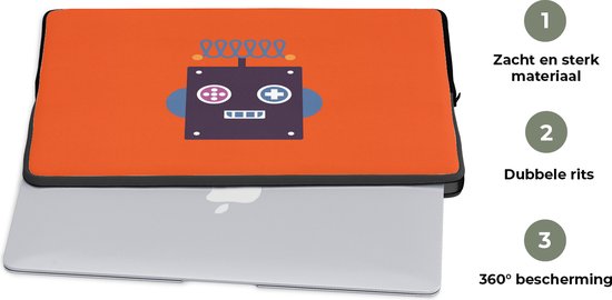 Housse pour ordinateur portable 15,6 pouces - Robot - Rouge - Visage - Formes - Garçons - Kids - Dimensions intérieures 39,5 x 29,5 cm - Dos noir