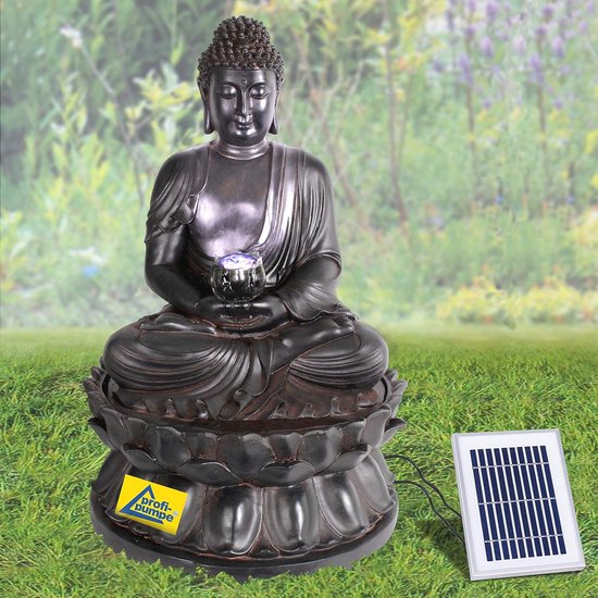 Tuinfontein Op Zonne-energie - Spuitende Leeuwenkop Op Versierd Bassin Led Verlichting 10090527