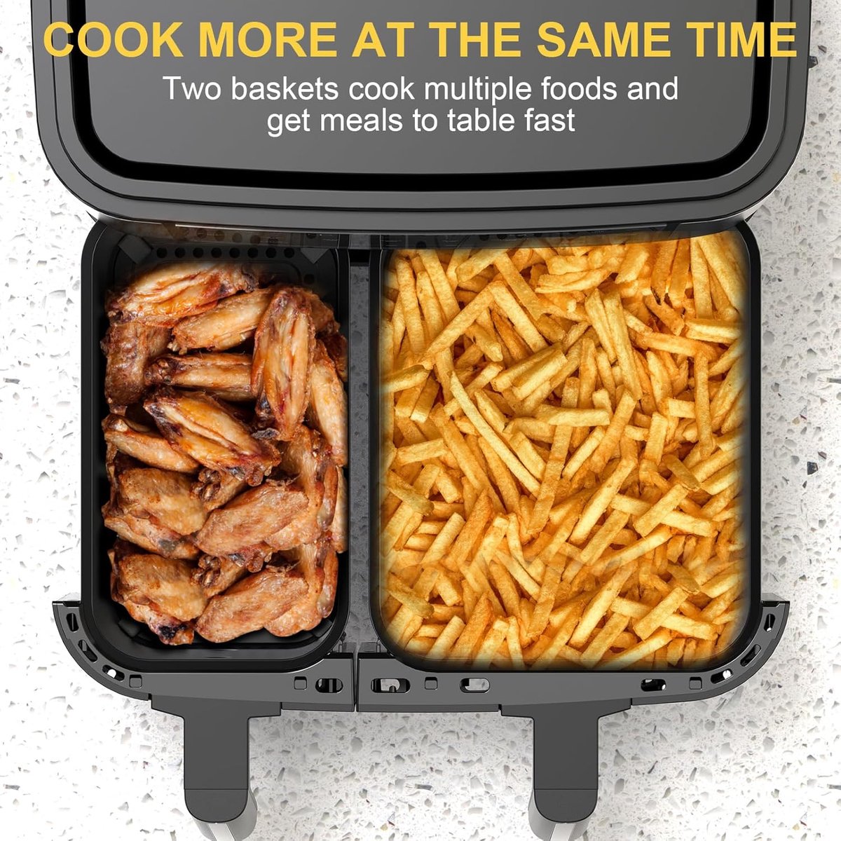 Afbeelding 3 van Equivera Dubbele Airfryer - Dubbele Mand - Dual Cook - Heteluchtfriteuse - Verschillende Programma's - Dual Zone - Mega
