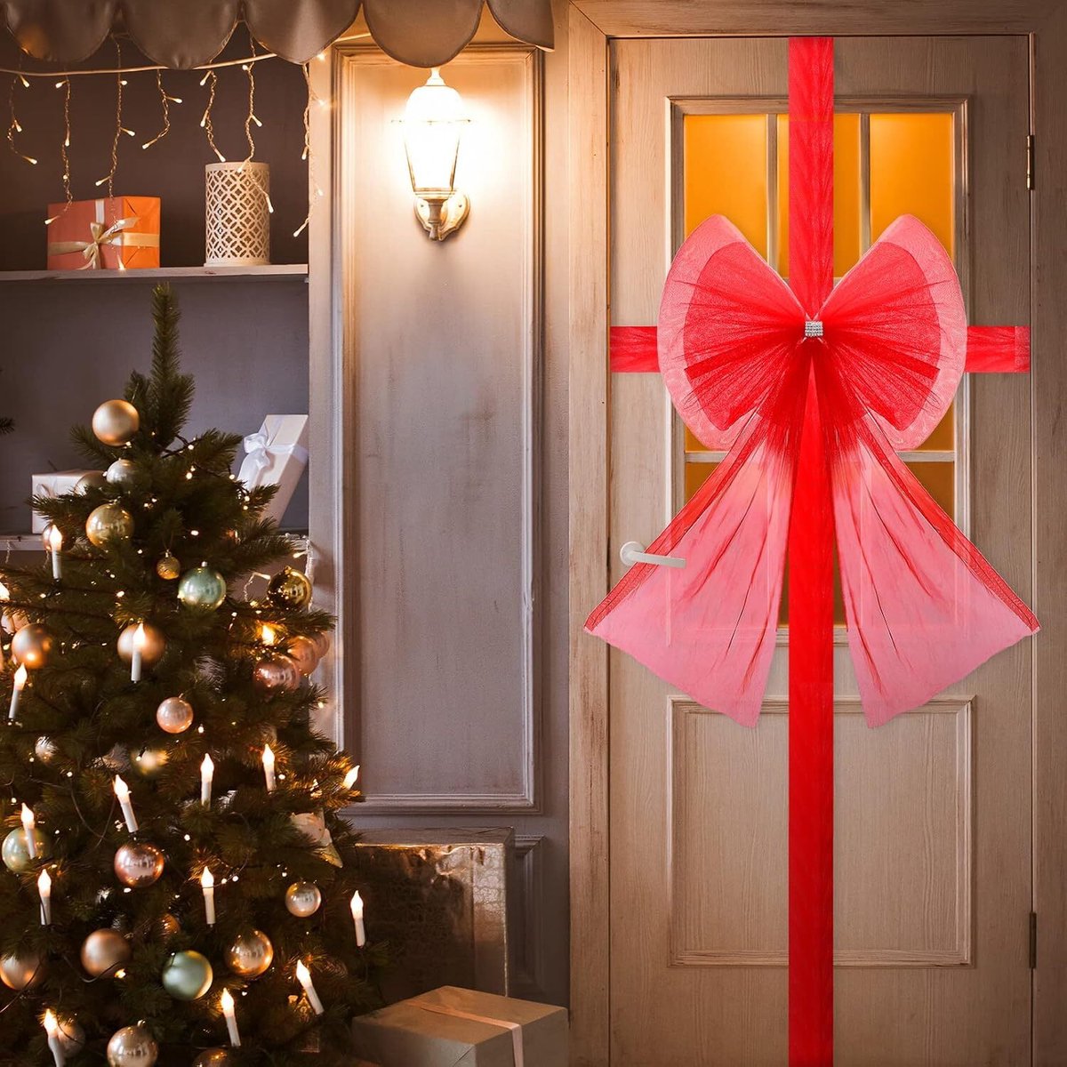 CYYZB 6 stuks kerstkast deurlint strik, geruite strikken linten kerstdeurlint en strikken voor open haard, feestelijke feestbenodigdheden, geruite strik voor feestdecoratie, rood