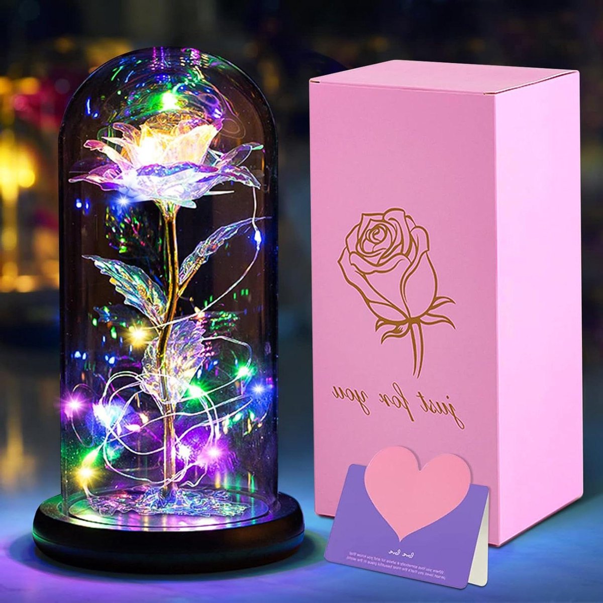 Goedkoopste Rose In Glass Dome LED Lights Enchanted Eternal Rose Silk Set - Romantic Gift for Women Wedding - Valentine's Day Mother's Day Anniversary Christmas Day