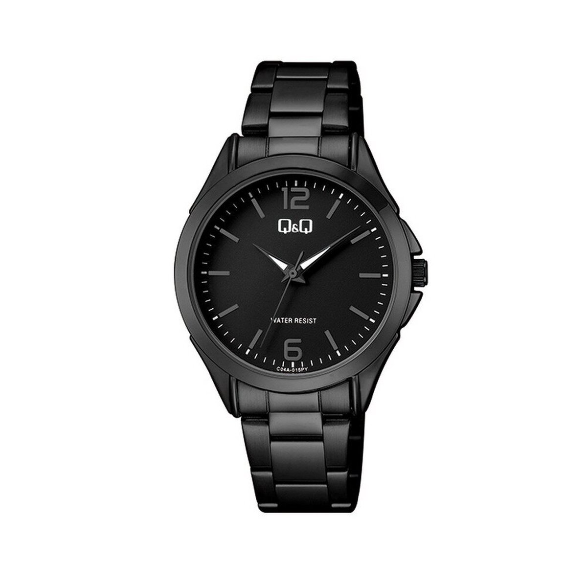 QQ C04A-015PY - Horloge - Analoog - Dames - Vrouwen - Stalen band - Rond - Metaal - Cijfers - Strepen - Zwart