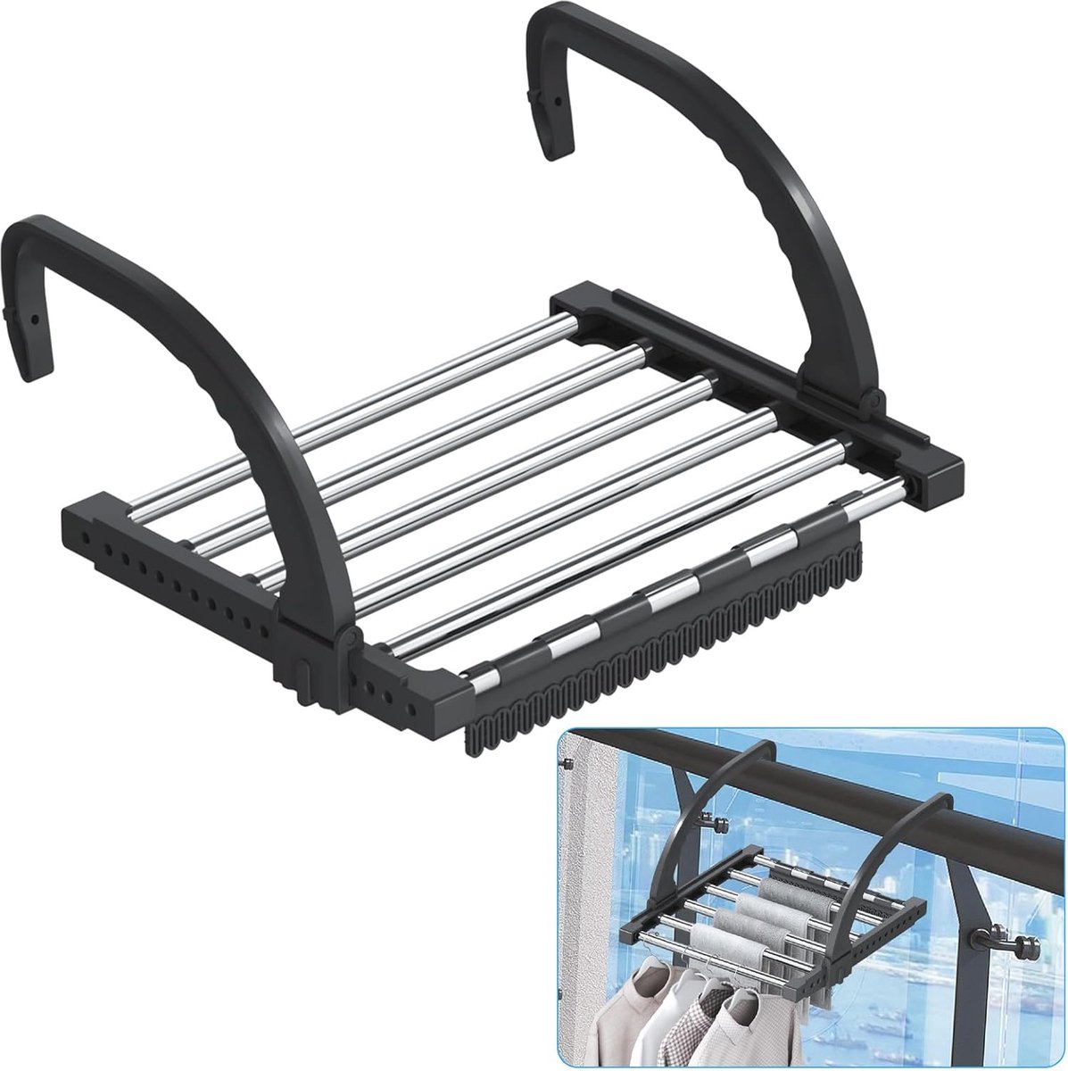 Goedkoopste Inklapbaar Radiator Wasrek - Uittrekbaar Droogrek voor Kleine Sokken - Roestvrij Staal en Kunststof - 40 x 32 cm - Zwart