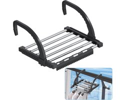 Inklapbaar Radiator Wasrek - Uittrekbaar Droogrek voor Kleine Sokken - Roestvrij Staal en Kunststof - 40 x 32 cm - Zwart