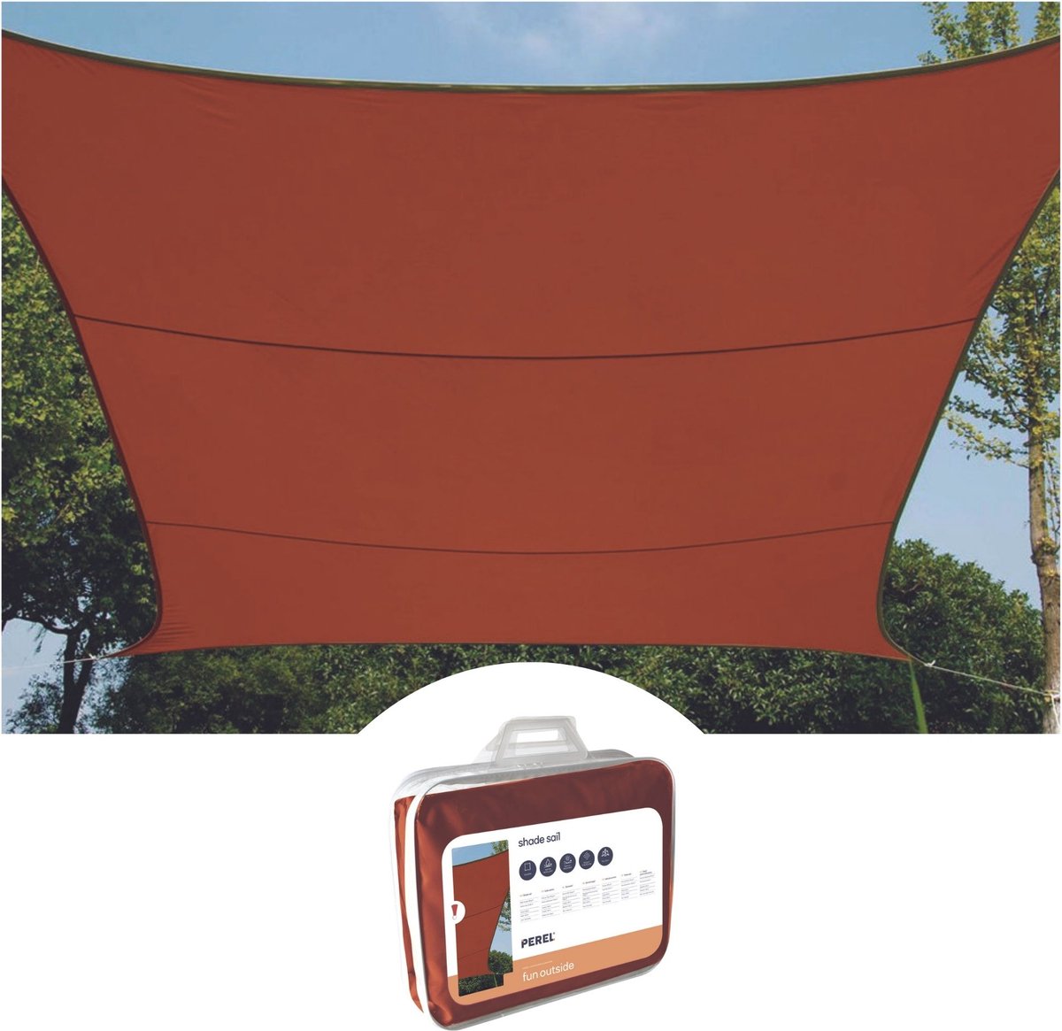 Perel Schaduwdoek, waterafstotend, 2 x 3 m, 160 g/m², polyester, rechthoek, terracotta