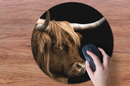 Muismat rond 50x50 cm - Mousepad Schotse hooglander - Vacht - Dier - Ronde muismatten