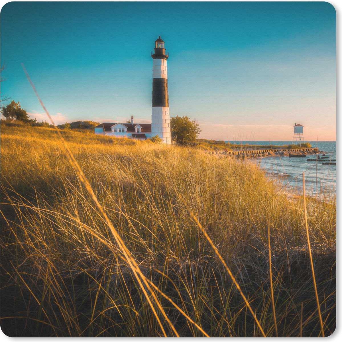 Muismat 20x20 cm - Mousepad Vuurtoren - Zee - Amerika - Muismatten