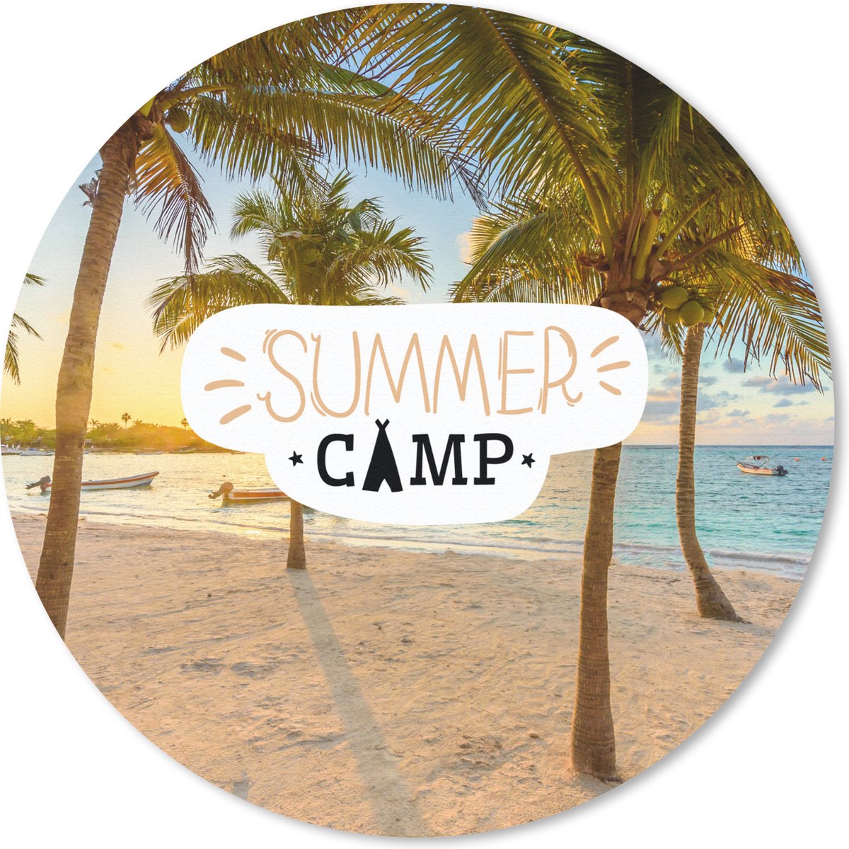 Muismat rond 20x20 cm - Mousepad Zomer - Palmboom - Strand - Quotes - Ronde muismatten