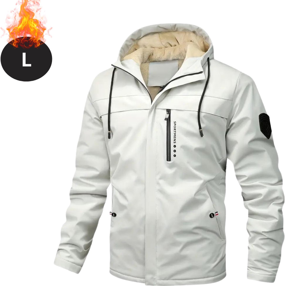 Livano Winterjas - Fleecejack Heren - Winter - Volwassen - Stijlvol - Met Capuchon - Beige - L