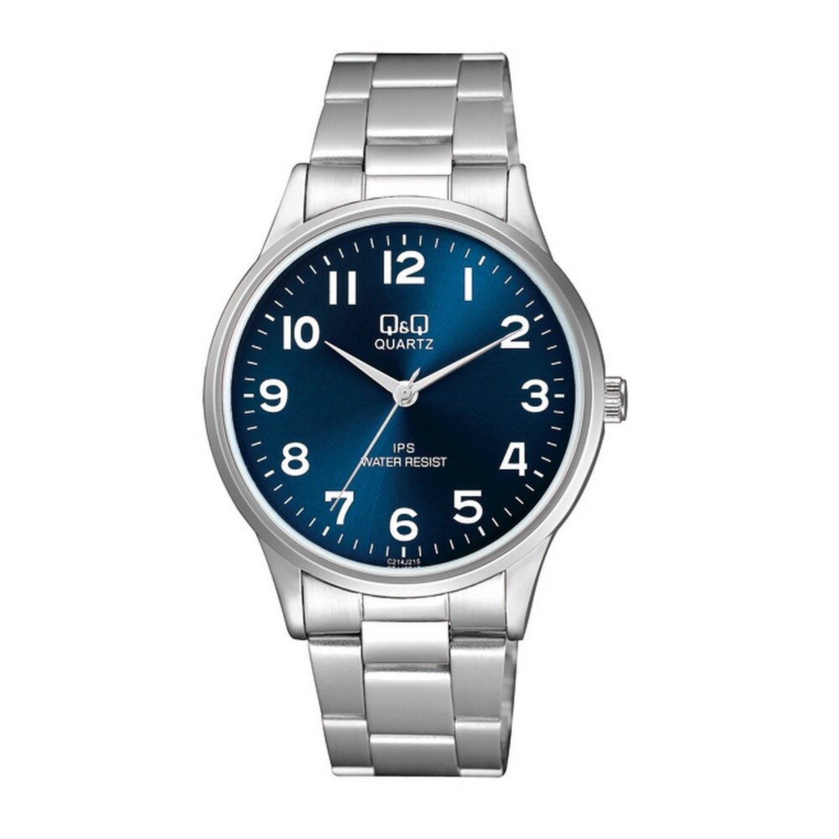 QQ C214J215Y - Horloge - Analoog - Mannen - Heren - stalen band - Rond - Staal - Zilverkleurig - Blauw