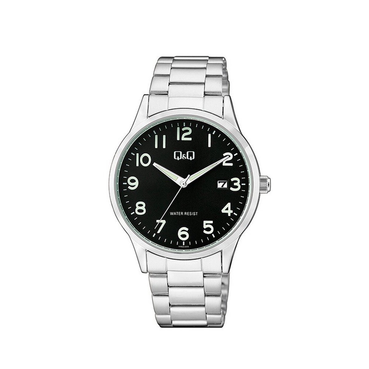 QQ A482J205Y - Horloge - Polshorloges - Analoog - Mannen - Heren - stalen band - Rond - Staal - Cijfers - Datumaanduiding - Zilverkleurig - Zwart