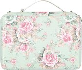 Gekleurde Etui Organizer Met 250 Vakjes, 20,5 X 28,5 10 Cm 252 Vakken Meerlaagse Ritssluiting Rozenprint Draagbare Pennenhouder Opbergvak Roze Bloem Op Blauwe 2354281657