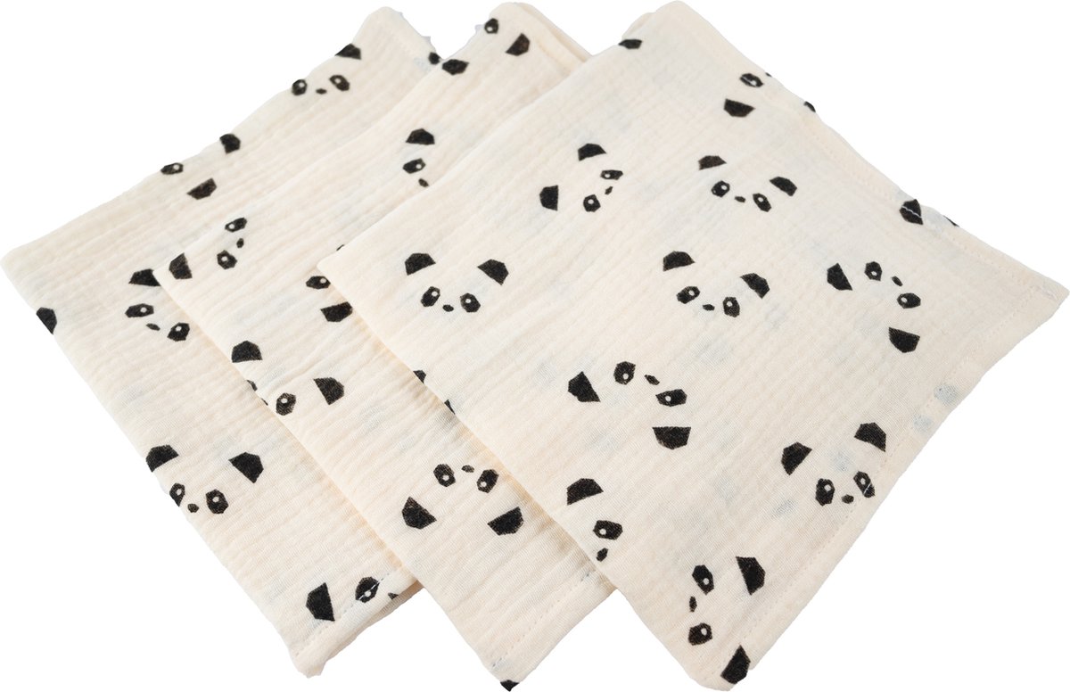 Goedkoopste Honeybears hydrofiele doeken – 3 stuks - Inbakerdoek hydrofiel baby – Hydrofiele luierdoek – Panda’s – 40 X 38 CM