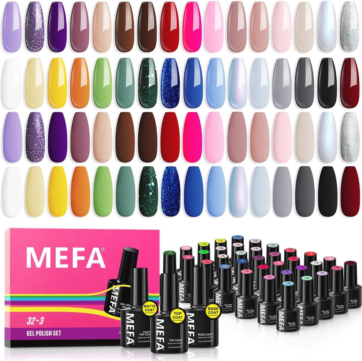 Goedkoopste UV Nagellak Set met 32 Kleuren, Gellak met Base- en Topcoat, Perfect voor Nail Art en Nageldesign
