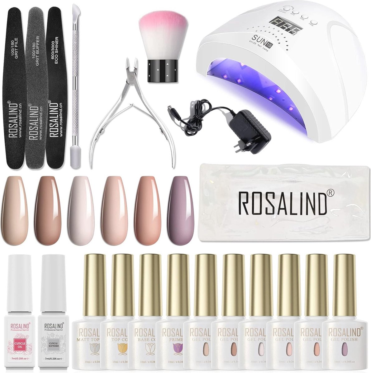 Goedkoopste UV-nagellakset met UV-lamp, 48 W - Starterset met 6 kleuren en manicure-gereedschappen