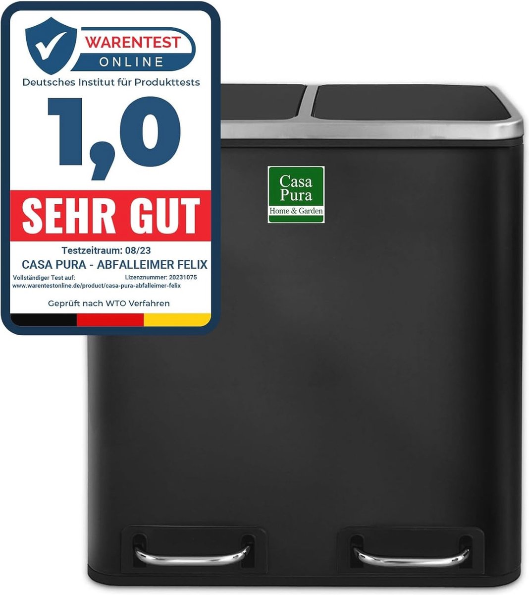 Goedkoopste Vuilnisemmer met 3 vakken, 2 x 30 liter, uitneembare binnenemmer, deksel met sluitdemper, afvalscheidingssysteem voor keuken en kantoor