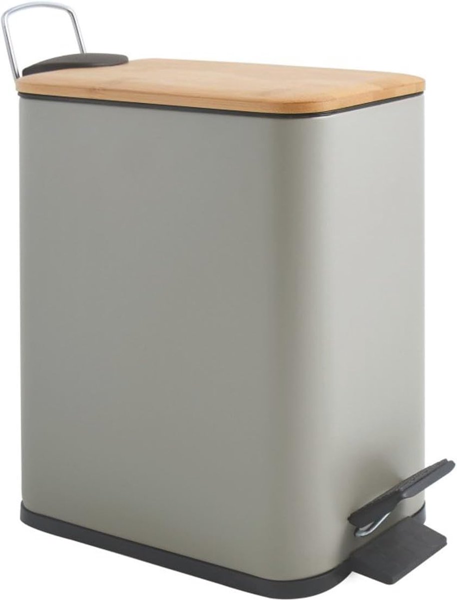 Goedkoopste Pedaalemmer 5L van Staal en Bamboe - Taupe Mat