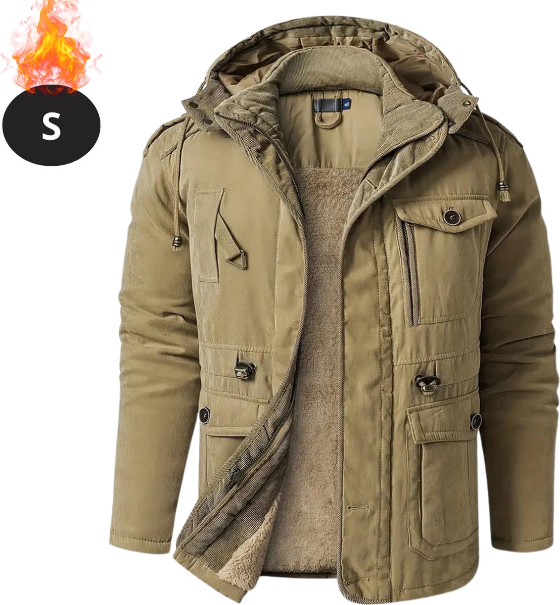 Livano Winterjas Parka Heren Winter Jas Volwassen Stijlvol Met Capuchon Kaki Creme
