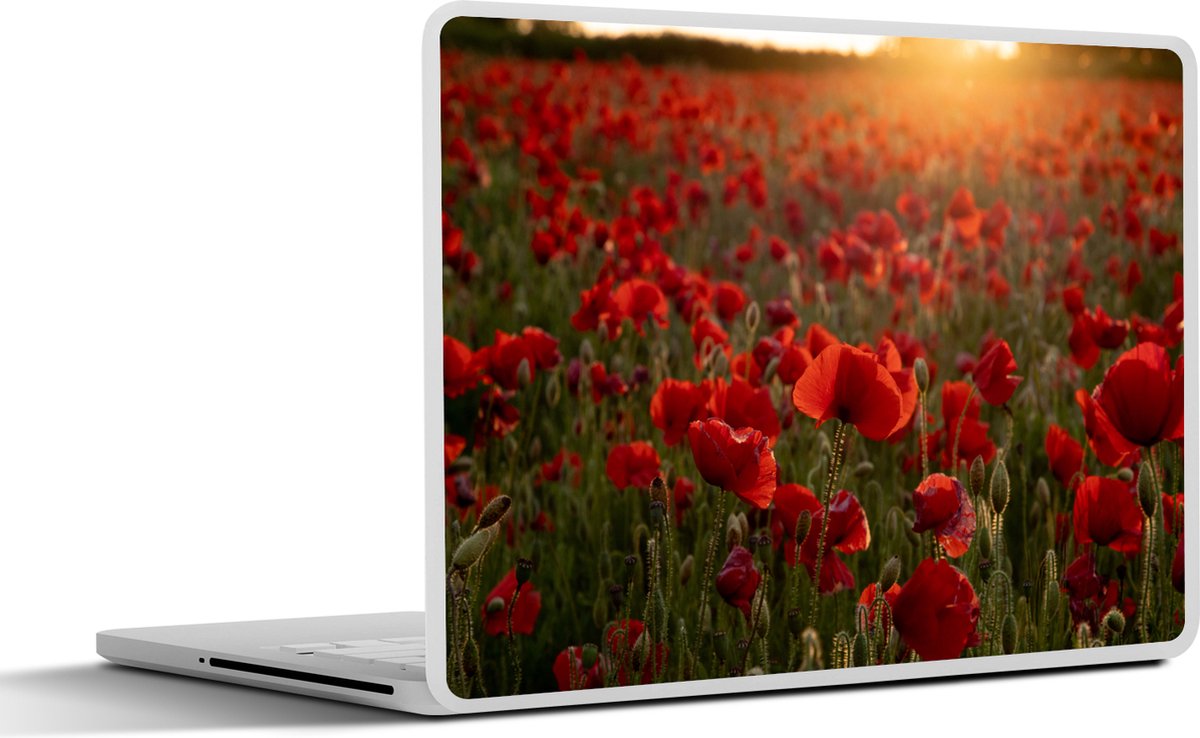 Laptop sticker - 15.6 inch - Bloemen - Klaproos - Rood - 36x27,5cm - Laptopstickers - Laptop skin - Cover