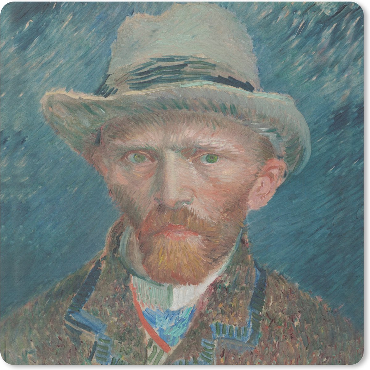 Muismat 30x30 cm - Mousepad Zelfportret 1887 - Schilderij van Vincent van Gogh - Muismatten