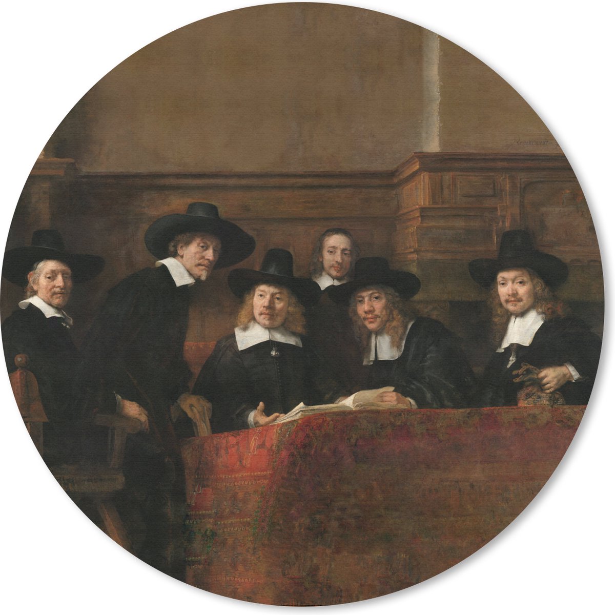 Muismat rond 30x30 cm - Mousepad De staalmeesters - Schilderij van Rembrandt van Rijn - Ronde muismatten