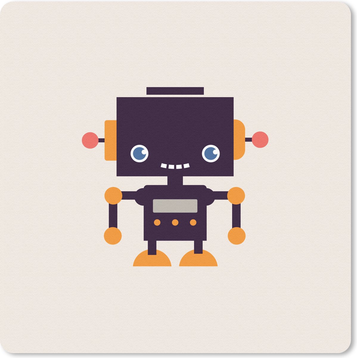 Muismat 30x30 cm - Mousepad Robot - Antenne - Oranje - Beige - Kind - Kids - Muismatten
