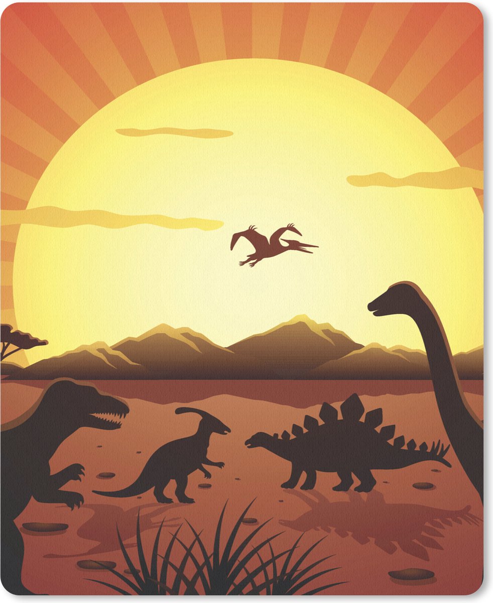 Muismat 19x23 cm - Mousepad Dino - Zon - Natuur - Tekening - Kinderen - Jongens - Muismatten