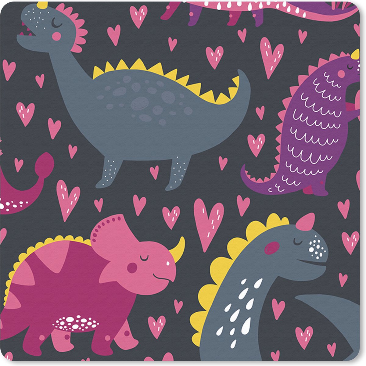 Muismat 30x30 cm - Mousepad Dinosaurus - Kind - Patronen - Roze - Meisjes - Muismatten