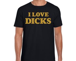 Bellatio Decorations Foute party - t-shirt - heren - I love Dicks - zwart - glitter goud - themafeest - Gay Pride S